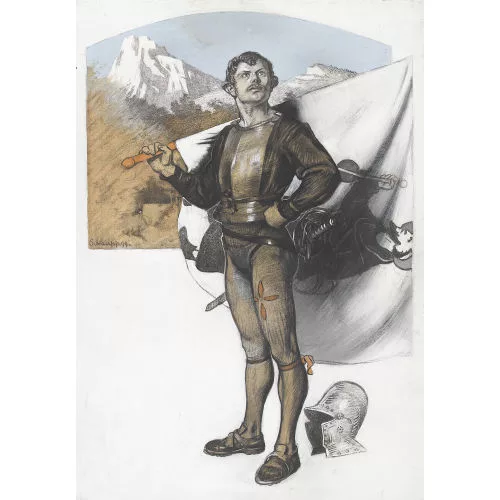 Richard Schaupp — Soldat mit Pilgerstandarte vor Alpenkulisse.
