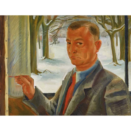 Selbstporträt vor Winterlandschaft