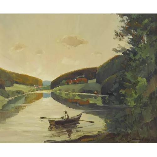 Robert Baumberger — Abendliche Ruderpartie auf der Aare bei Bern.