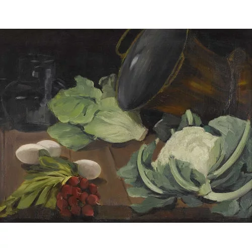 Robert Baumberger — Gemüsestillleben mit Blumenkohl, Radieschen und Lattich.ÿ