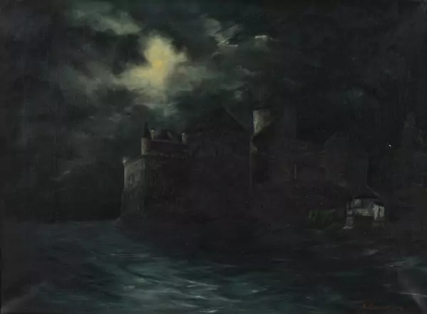Robert BAUMBERGER (1895-1986), 'Chillon sous la tempête la nuit', huile — DognyAuction