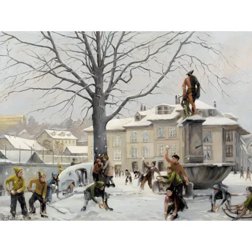 Robert Baumberger — Schneeballtreiben auf dem Läuferplatz in Bern.