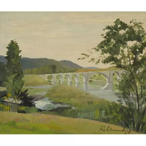 Flusslandschaft mit Brücke