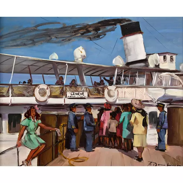 Dampfschiff an der Anlegestelle mit Passagieren