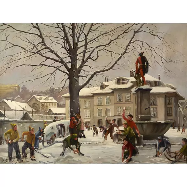 Schneeballtreiben auf dem Läuferplatz in Bern