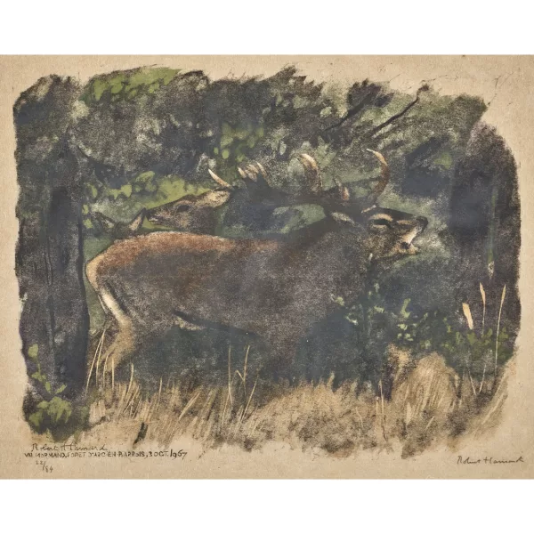 Robert Hainard — "Cerf brâmant, biche et faon".