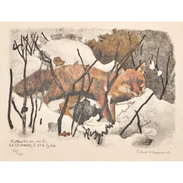 Robert Hainard — "Renard sortant du terrier".