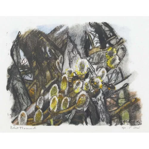 Robert Hainard — "Chatons de saule marsault et abeilles".