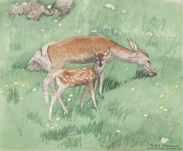 Robert HAINARD (1906-1999), Biche et faon, xylographie — DognyAuction