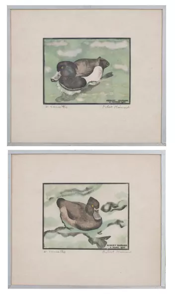 Robert HAINARD (1906-1999), paire de gravures sur bois représentant une famille de Morillons — DognyAuction