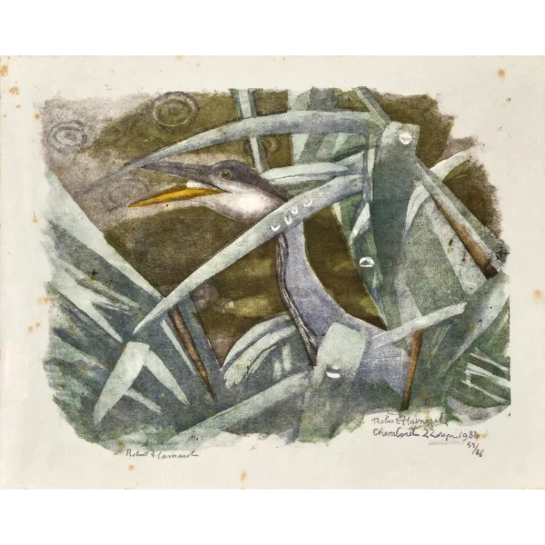 Robert Hainard — "Héron avalant un poisson".