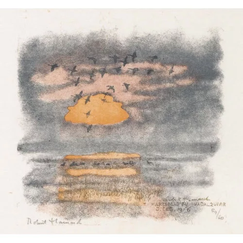 Robert Hainard — "Oies cendrées et soleil levant".
