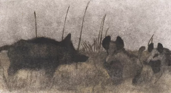 Robert Hainard (1906–1999), "Sangliers, clair de lune et brouillard" 1975. — DognyAuction