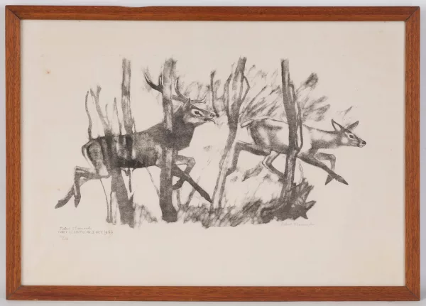 Robert Hainard — Cerf poursuivant une biche, Forêt de Châtillon, 2 oct. 1963,
