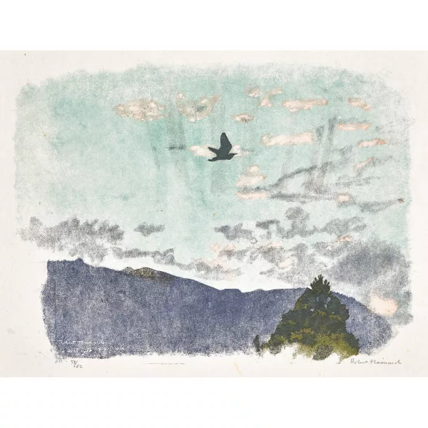 Robert Hainard — "Ciel de couchant et héron cendré".