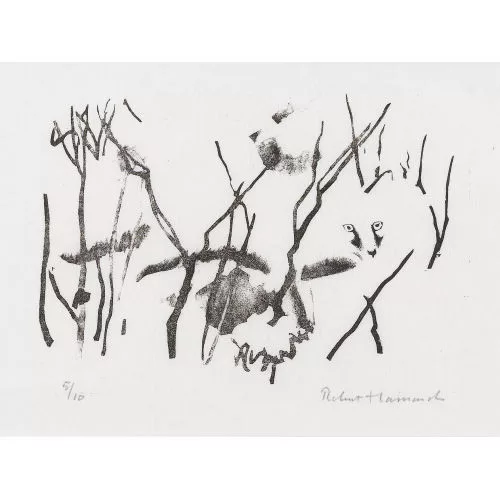 Robert Hainard — Renard sortant du terrier.