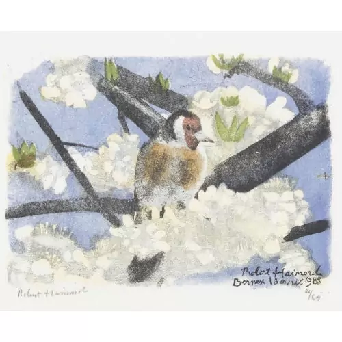 "Chardonneret et prunier en fleurs"