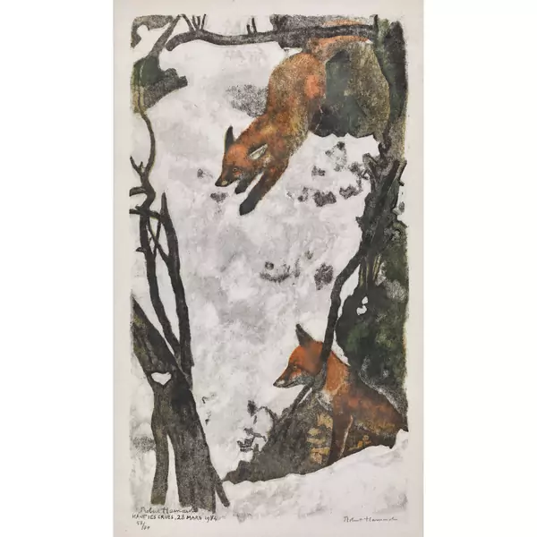 "Deux renards sortent du terrier"