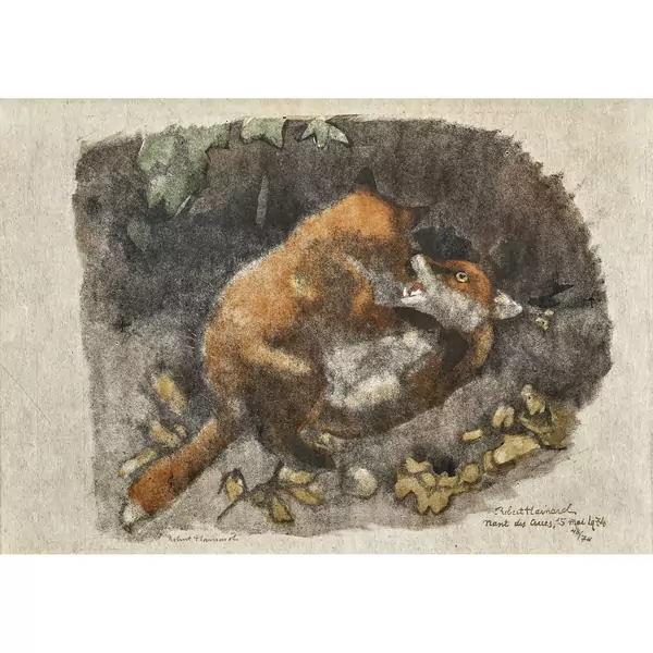 "Deux renardeaux jouant à l'entrée du terrier"