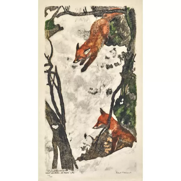 "Deux renards sortent du terrier"