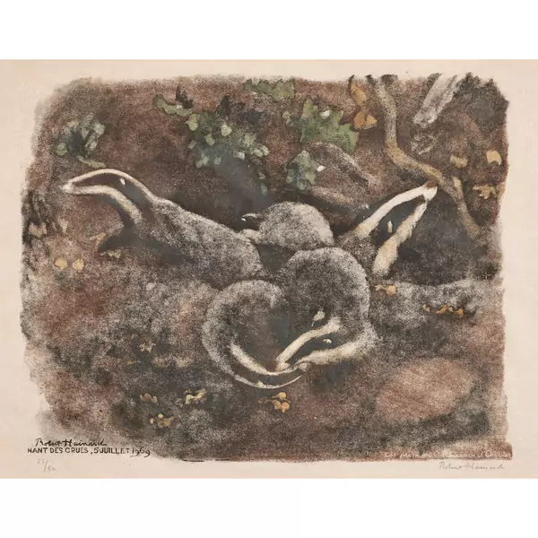 "Blaireaux, femme et jeune"
