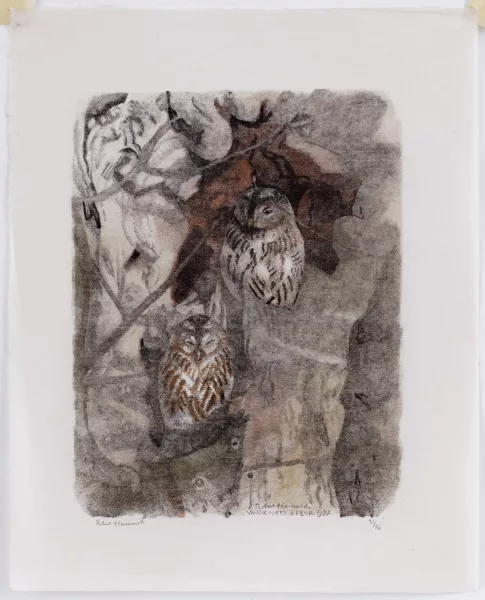 Robert Hainard — Robert Hainard (1906-1999), Couple de hulottes, bois
