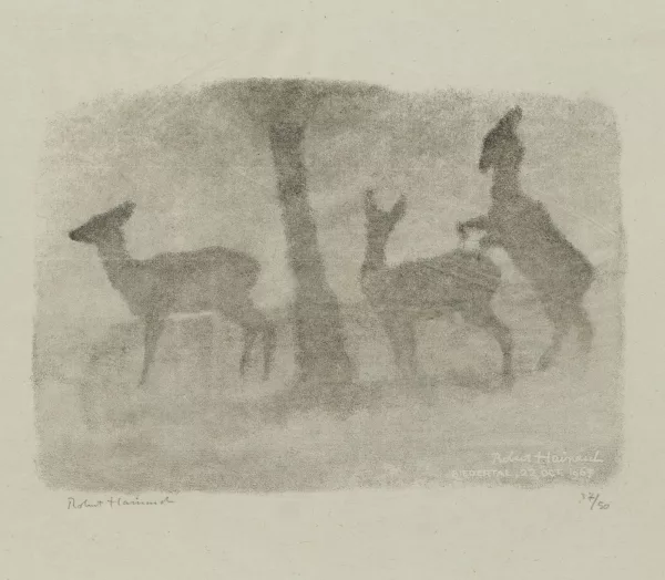 Robert Hainard — Trois chevreuils sur le brouillard