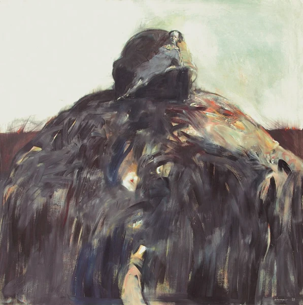 Robert Indermaur — Recto: Wohnlandschaft II (Living Landscape), 1983; Verso: Stehender Mann in langer schwarzer Robe