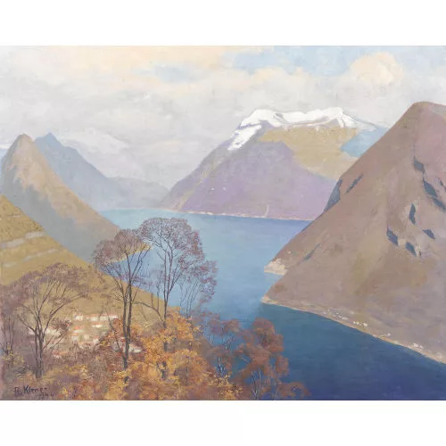Robert Kiener — Herbstliche Tessiner Landschaft mit Luganersee.