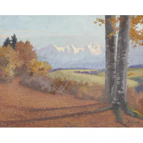 Robert Kiener — Herbstansicht vom Gurten mit Eiger, Mönch und Jungfrau.