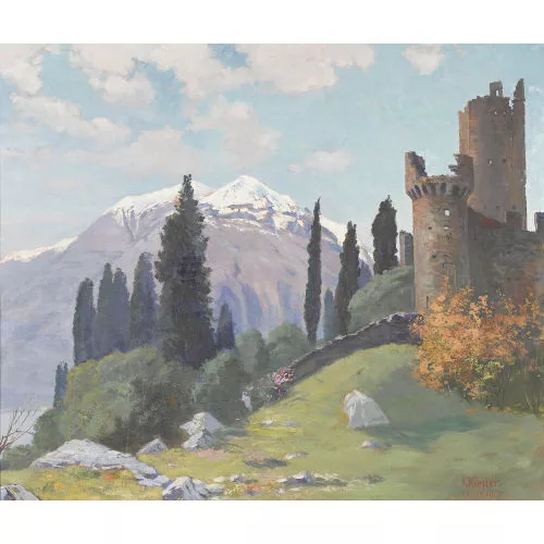 Robert Kiener — Frühlingslandschaft mit Castello Vezio am Lago di Como.