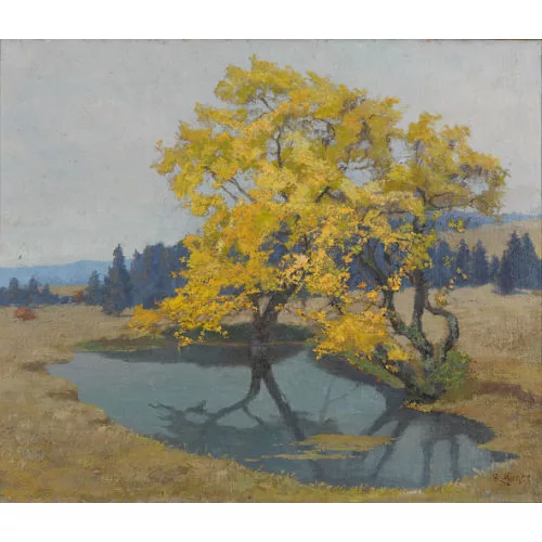 Robert Kiener — Jurassische Herbstlandschaft mit Bäumen.