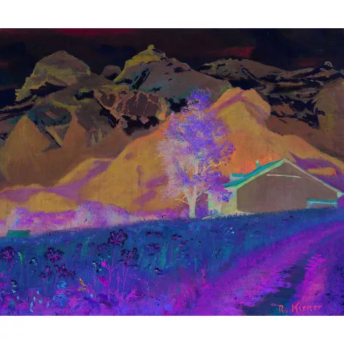 Robert Kiener — Sommerliches Feld mit Alpenpanorama.