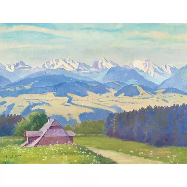 Frühlingslandschaft mit Berner Alpen