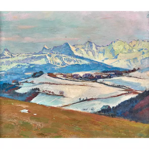 Blick auf die Berner Alpen im Vorfrühling