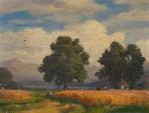 ROBERT ZÜND — Small landscape with cornfield and oak trees. — Koller Auktionen