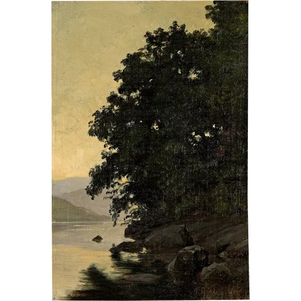 Robert Zünd — Seeufer mit Bäumen, Abendstimmung