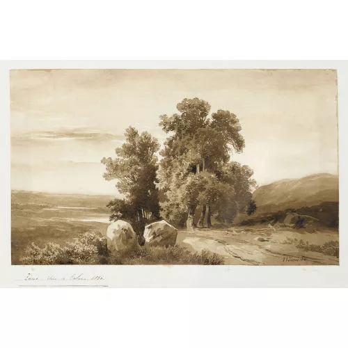 Robert Zünd — Weite Landschaft mit Bäumen.