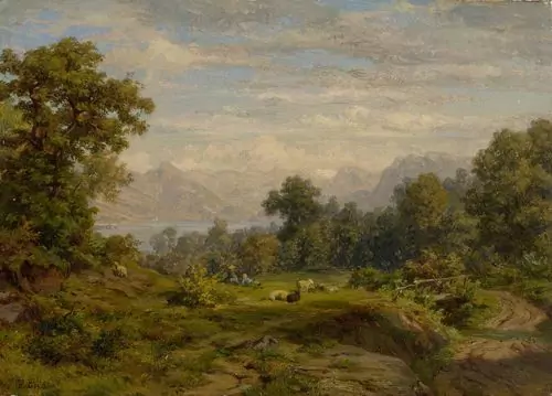 ROBERT ZÜND — Bewaldete Landschaft mit Schafen. — Koller Auktionen