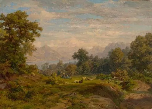 ROBERT ZÜND — Bewaldete Landschaft mit Schafen. — Koller Auktionen