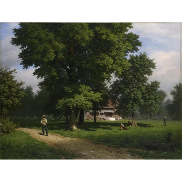 Robert Zünd — HAUS ZWISCHEN NUSSBÄUMEN (SCHELLENMATT) HOUSE BETWEEN WALNUTS (GRASSLAND CALLED SCHELLENMATT)