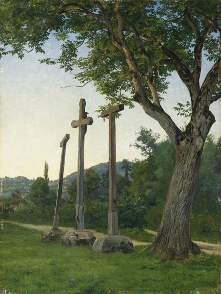 Robert Zünd — DREI KREUZE AM WIESENWEGTHREE CROSSES ALONG A COUNTRY LANE