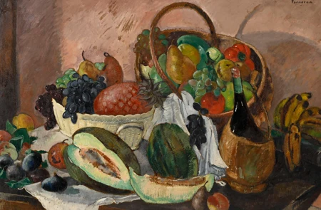 Nature morte aux fruits et à la bouteille de vin