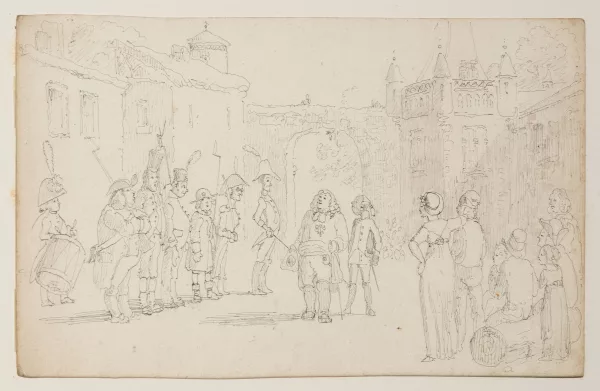 Rodolphe Töpffer — , zugeschrieben "Revue des troupes d'un village - Troupes de Ligne