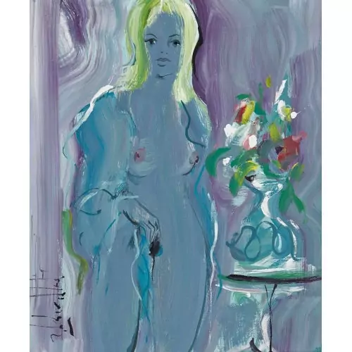 Weiblicher Akt mit Blumenvase