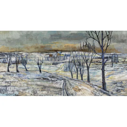 Roger Kathy — Winterlandschaft mit kleinem Dorf.