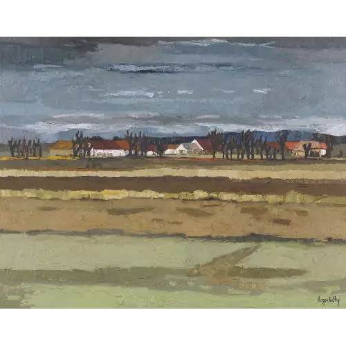 Herbstliche Ackerlandschaft mit einem Weiler