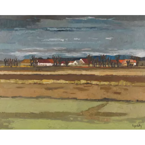 Herbstliche Ackerlandschaft mit einem Weiler