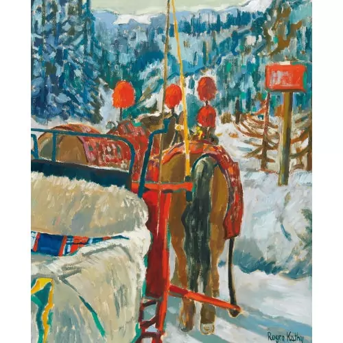 "Pferdekutsche im schneebedeckten St. Moritz"