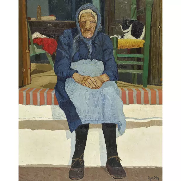 Sitzende alte Frau in der Provence